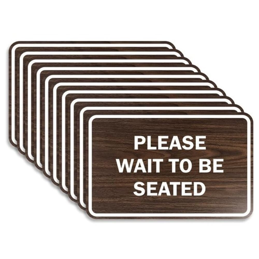 10 Pack Please Wait To Be Seated Sign 6x8 Walnut Wood Style Restaurant Wall